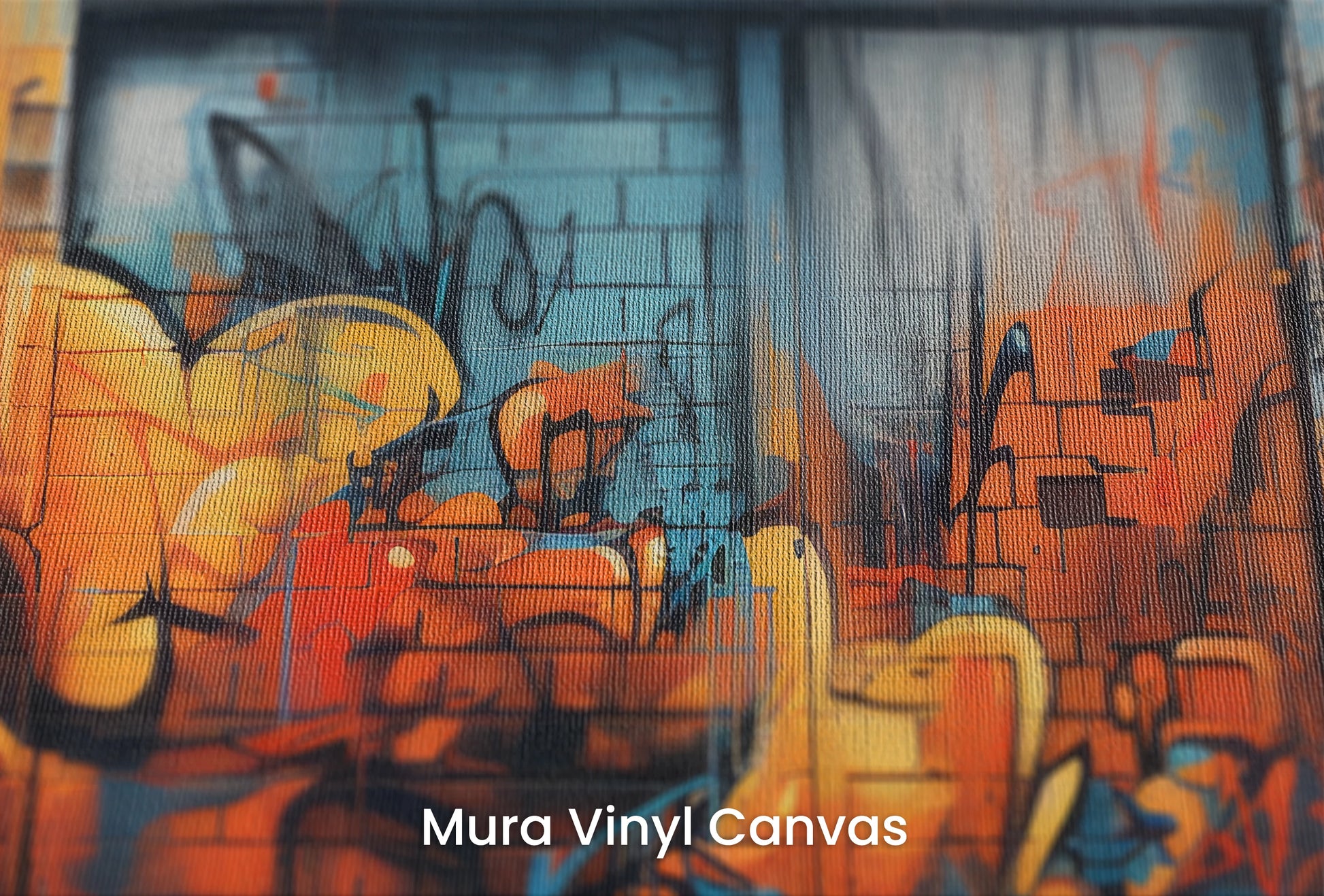 Zbliżenie na artystyczną fototapetę o nazwie Fiery Escape na podłożu Mura Vinyl Canvas - faktura naturalnego płótna.