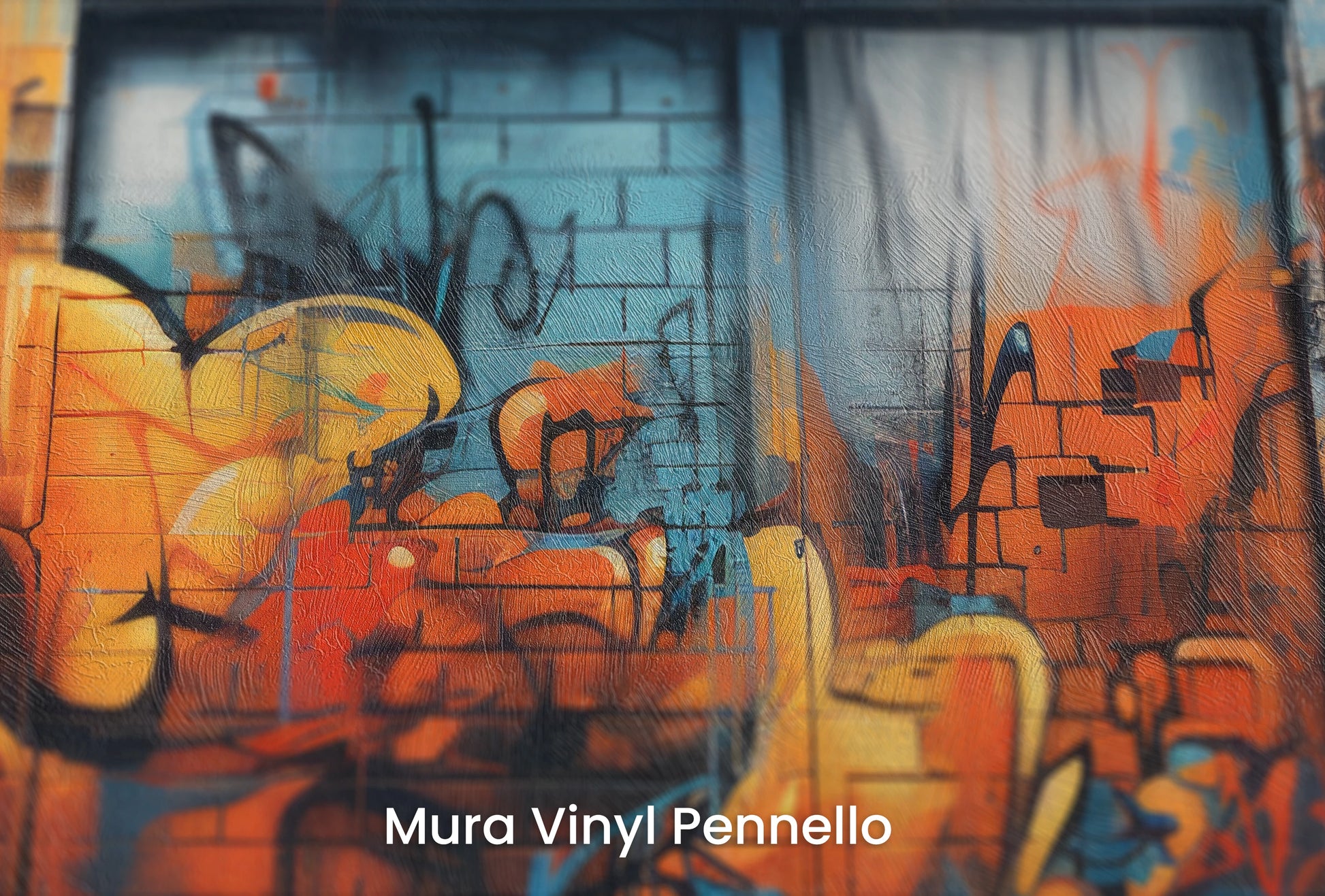 Zbliżenie na artystyczną fototapetę o nazwie Fiery Escape na podłożu Mura Vinyl Pennello - faktura pociągnięć pędzla malarskiego.