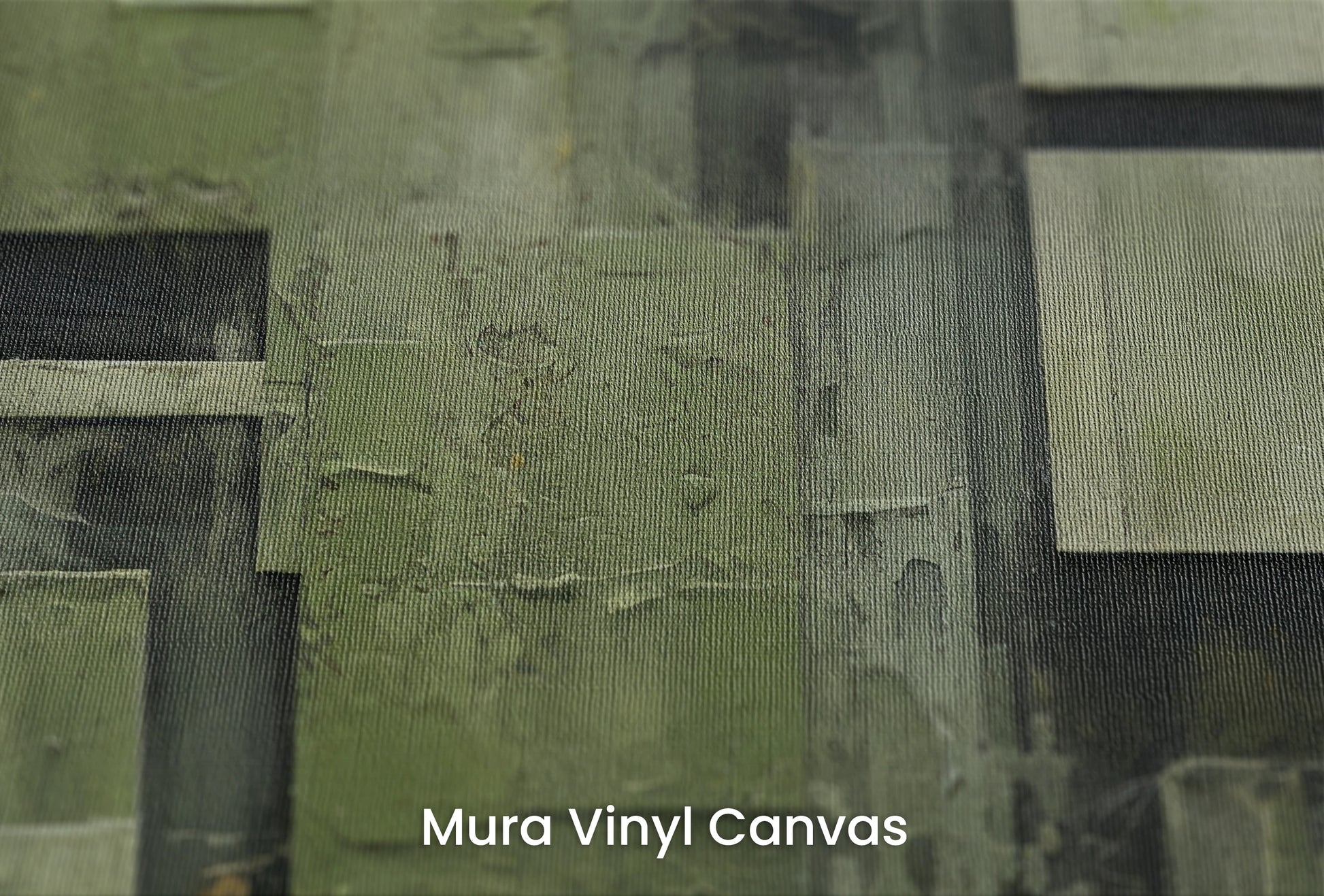 Zbliżenie na artystyczną fototapetę o nazwie Green Geometry #2 na podłożu Mura Vinyl Canvas - faktura naturalnego płótna.