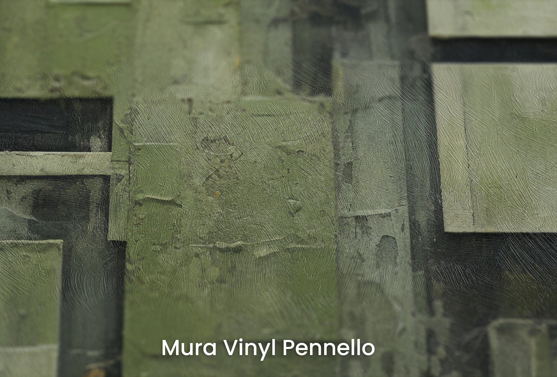 Zbliżenie na artystyczną fototapetę o nazwie Green Geometry #2 na podłożu Mura Vinyl Pennello - faktura pociągnięć pędzla malarskiego.