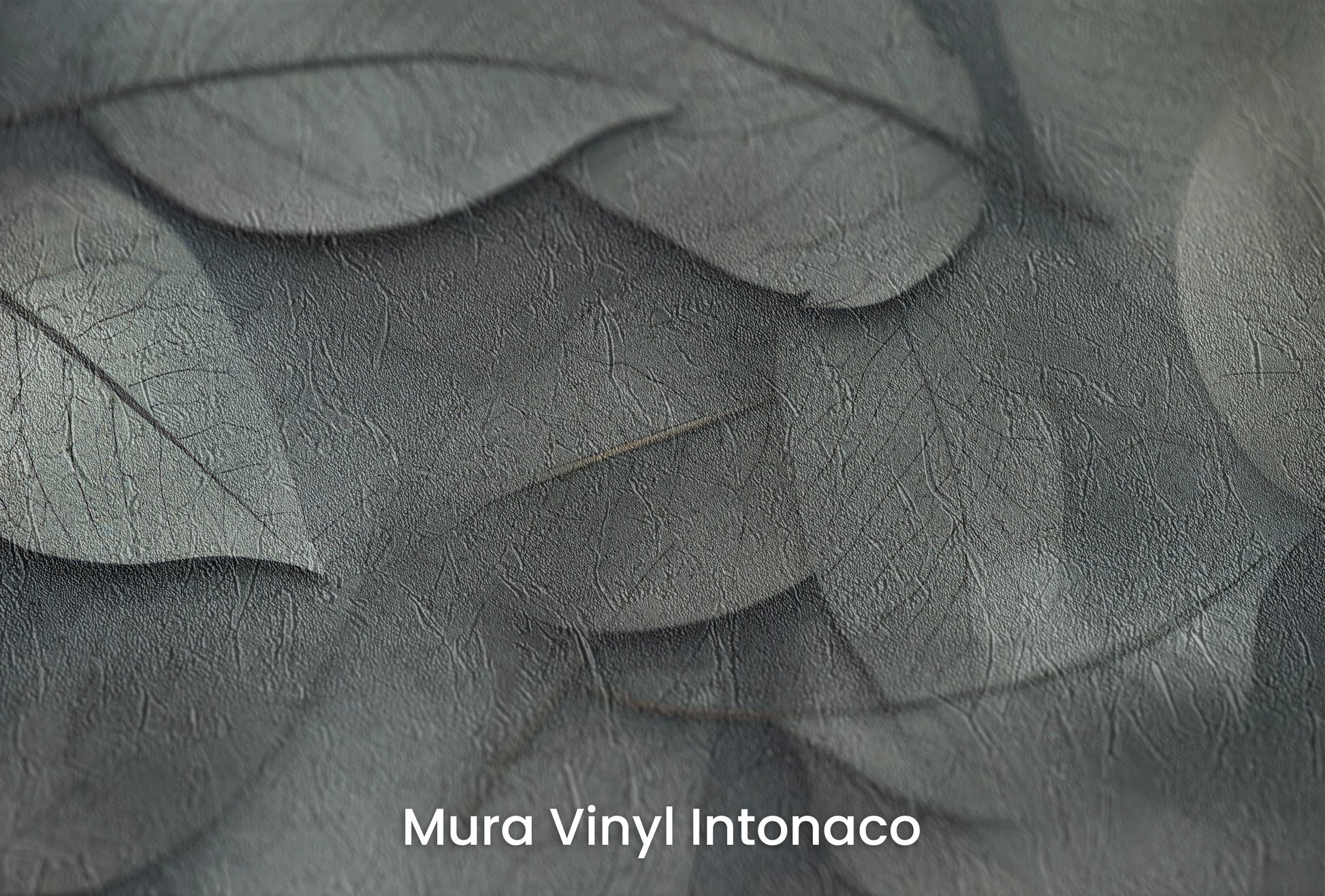 Zbliżenie na artystyczną fototapetę o nazwie Whispering Leaves #3 na podłożu Mura Vinyl Intonaco - struktura tartego tynku.