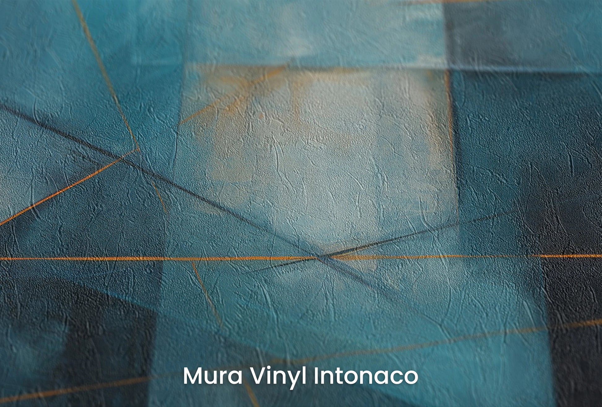 Zbliżenie na artystyczną fototapetę o nazwie Azure Intersection na podłożu Mura Vinyl Intonaco - struktura tartego tynku.