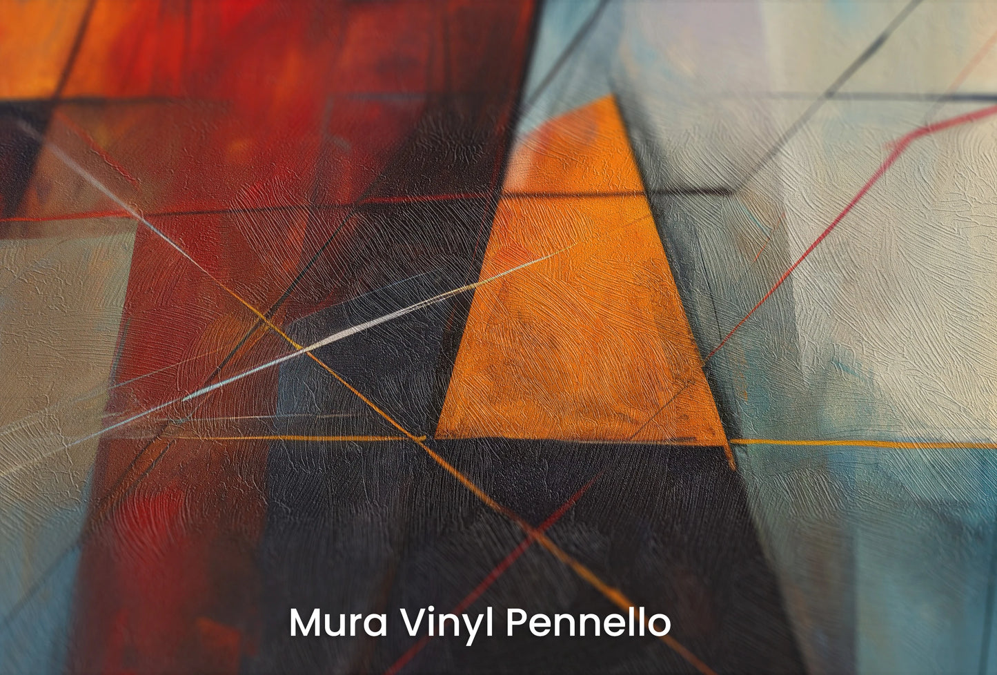 Zbliżenie na artystyczną fototapetę o nazwie Geometric Warmth na podłożu Mura Vinyl Pennello - faktura pociągnięć pędzla malarskiego.