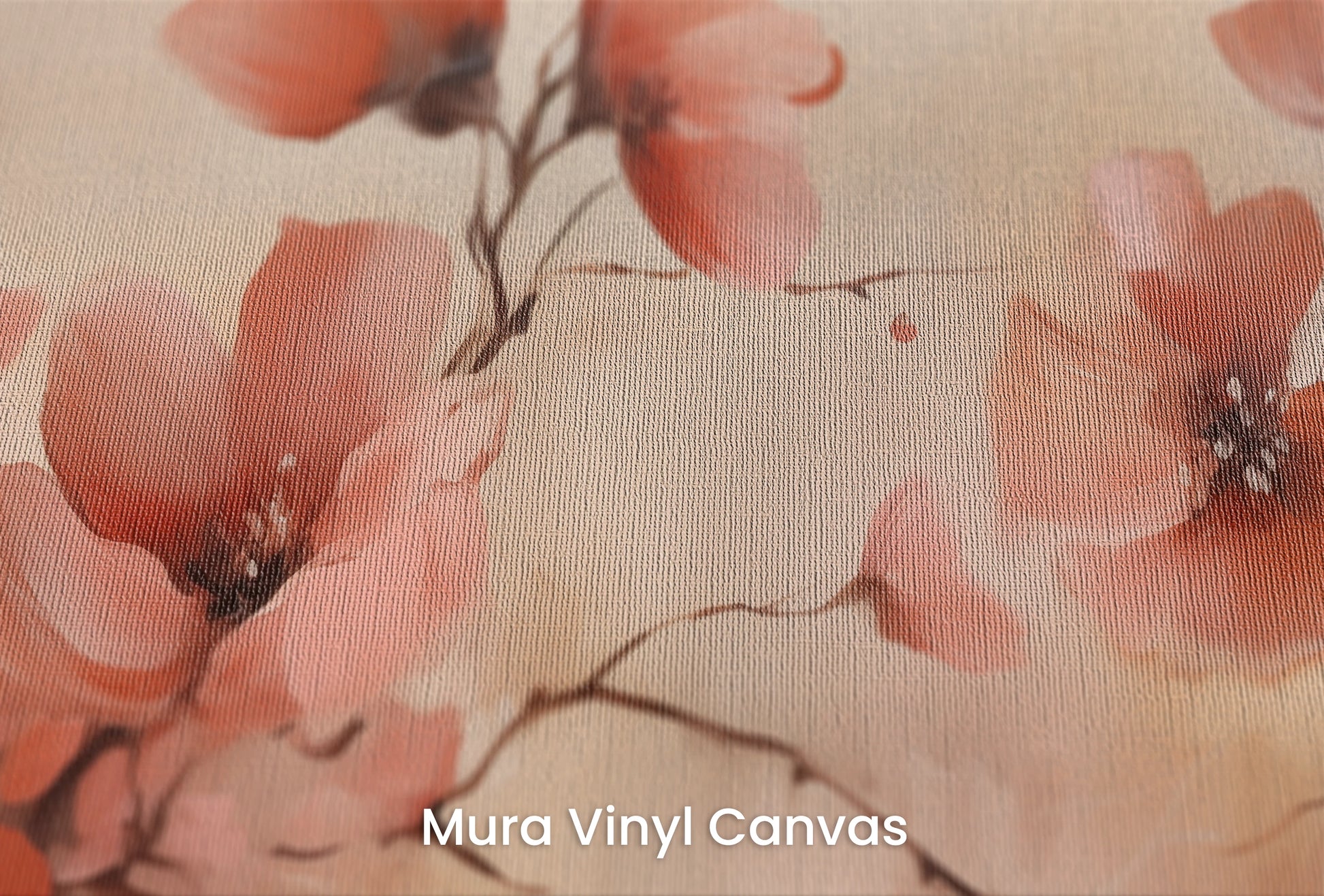 Zbliżenie na artystyczną fototapetę o nazwie Blush Petals na podłożu Mura Vinyl Canvas - faktura naturalnego płótna.