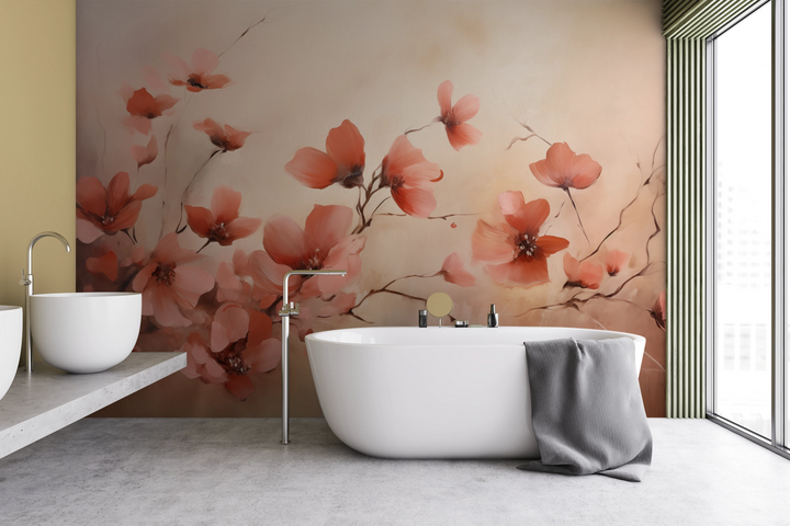 Wzór fototapety artystycznej o nazwie Blush Petals pokazanej w aranżacji wnętrza.