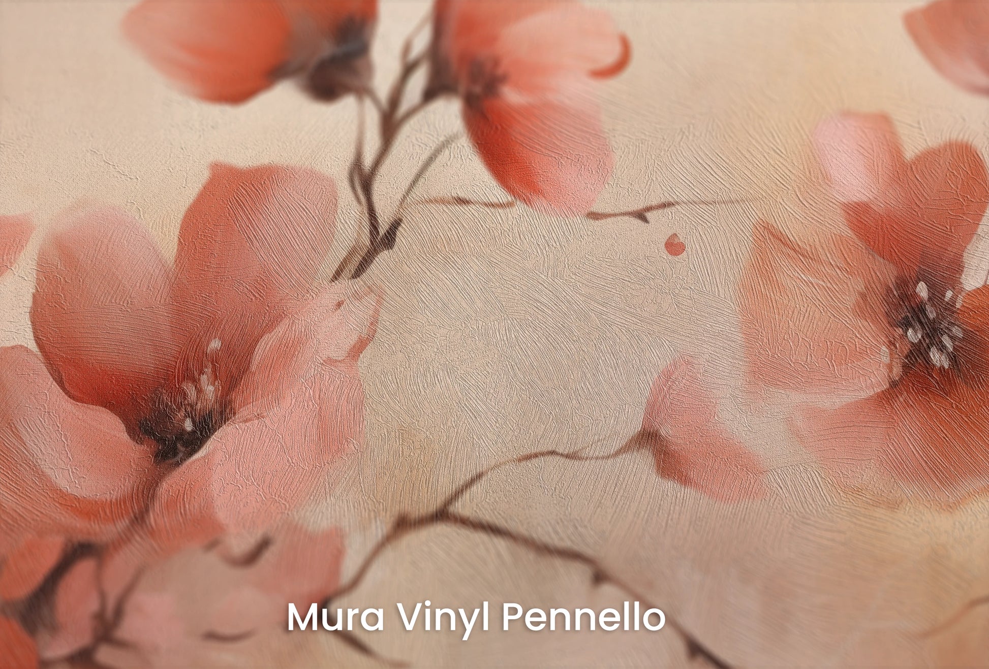 Zbliżenie na artystyczną fototapetę o nazwie Blush Petals na podłożu Mura Vinyl Pennello - faktura pociągnięć pędzla malarskiego.