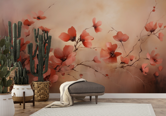 Wzór fototapety artystycznej o nazwie Blush Petals pokazanej w aranżacji wnętrza.