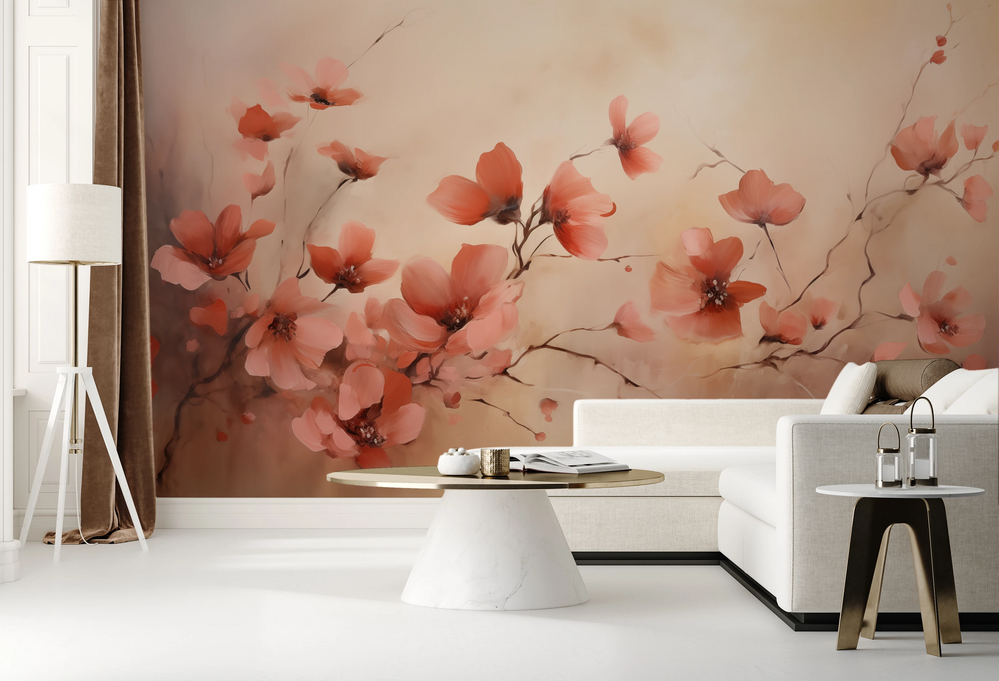 Fototapeta malowana o nazwie Blush Petals pokazana w aranżacji wnętrza.