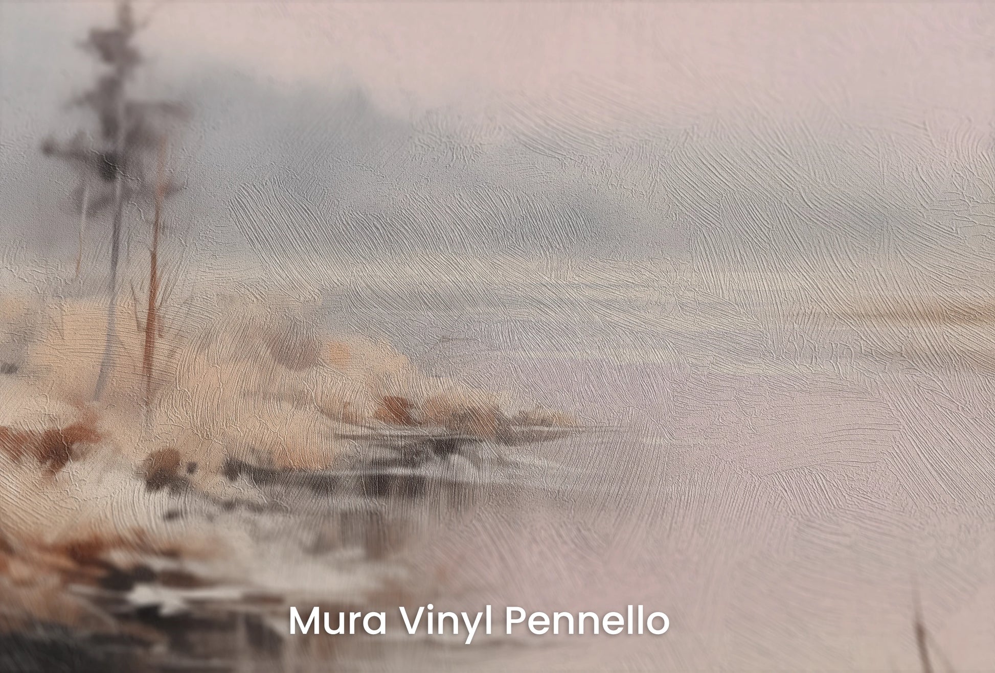 Zbliżenie na artystyczną fototapetę o nazwie Zorza nad Wodą na podłożu Mura Vinyl Pennello - faktura pociągnięć pędzla malarskiego.