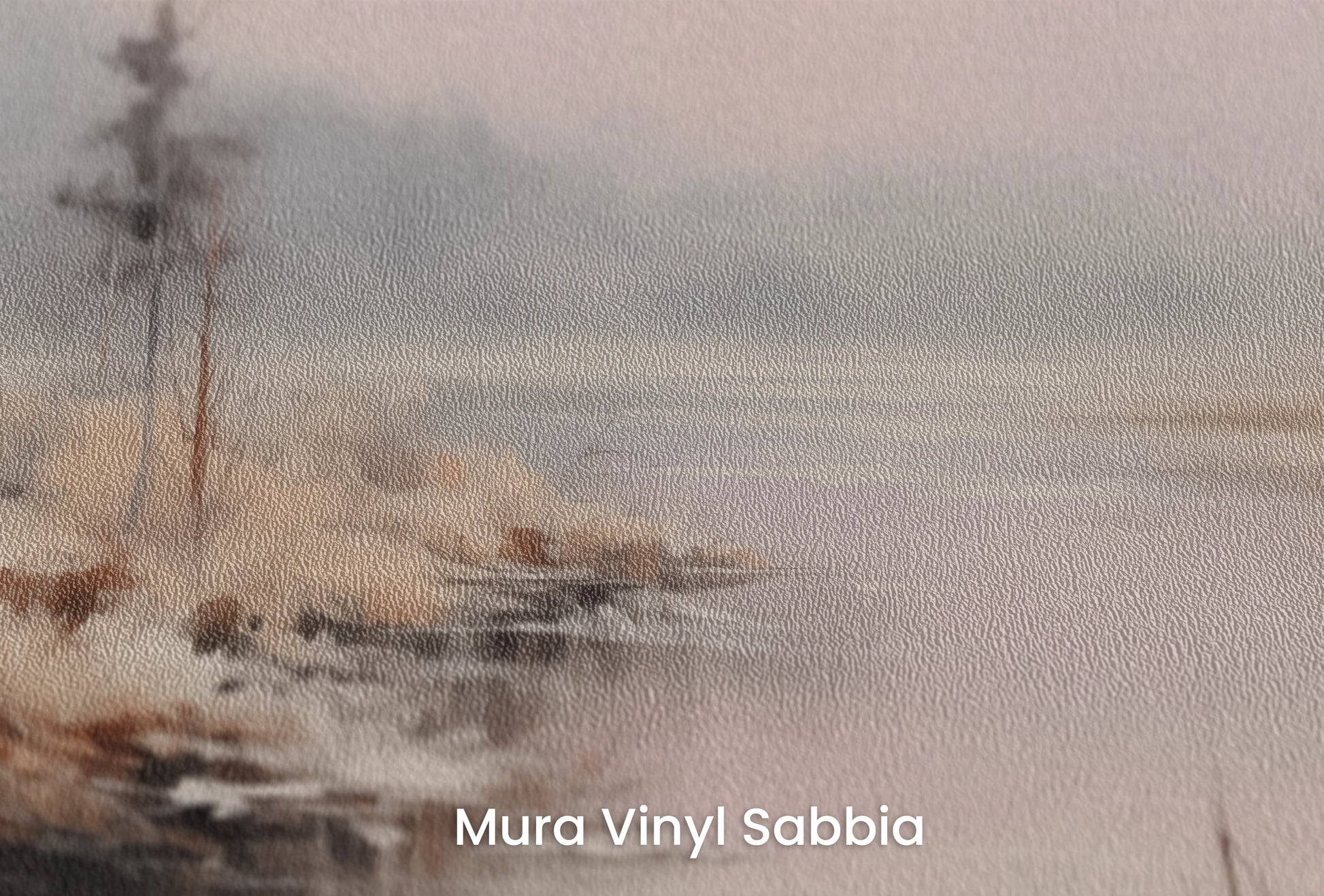 Zbliżenie na artystyczną fototapetę o nazwie Zorza nad Wodą na podłożu Mura Vinyl Sabbia struktura grubego ziarna piasku.