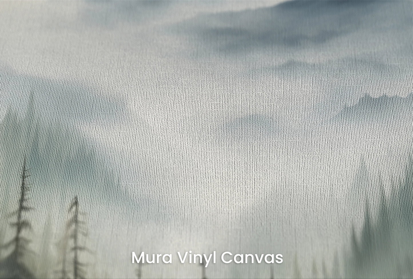 Zbliżenie na artystyczną fototapetę o nazwie Serene Pines na podłożu Mura Vinyl Canvas - faktura naturalnego płótna.