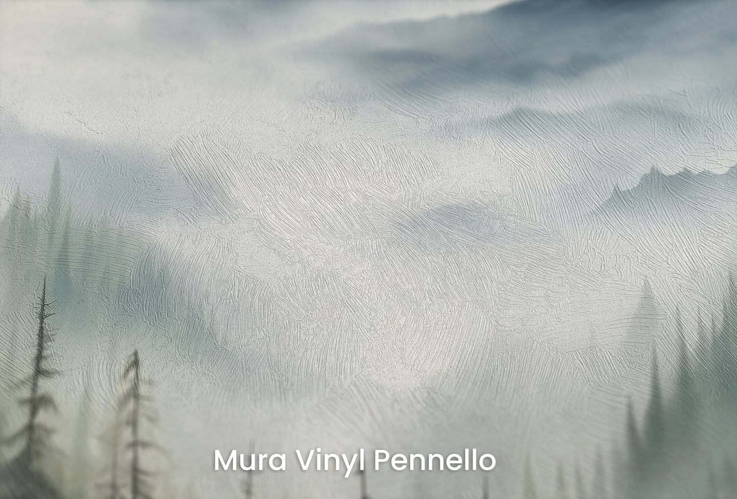 Zbliżenie na artystyczną fototapetę o nazwie Serene Pines na podłożu Mura Vinyl Pennello - faktura pociągnięć pędzla malarskiego.
