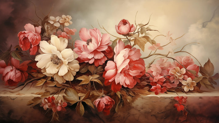 Prezentacja całego wzoru fototapety o nazwie Warm Floral Embrace
