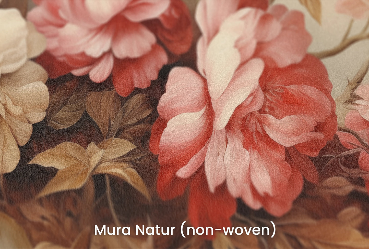 Zbliżenie na artystyczną fototapetę o nazwie Warm Floral Embrace na podłożu Mura Natur (non-woven) - naturalne i ekologiczne podłoże.
