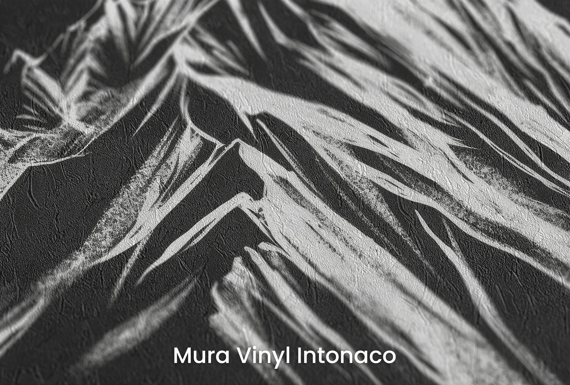 Zbliżenie na artystyczną fototapetę o nazwie Stark Contrast na podłożu Mura Vinyl Intonaco - struktura tartego tynku.