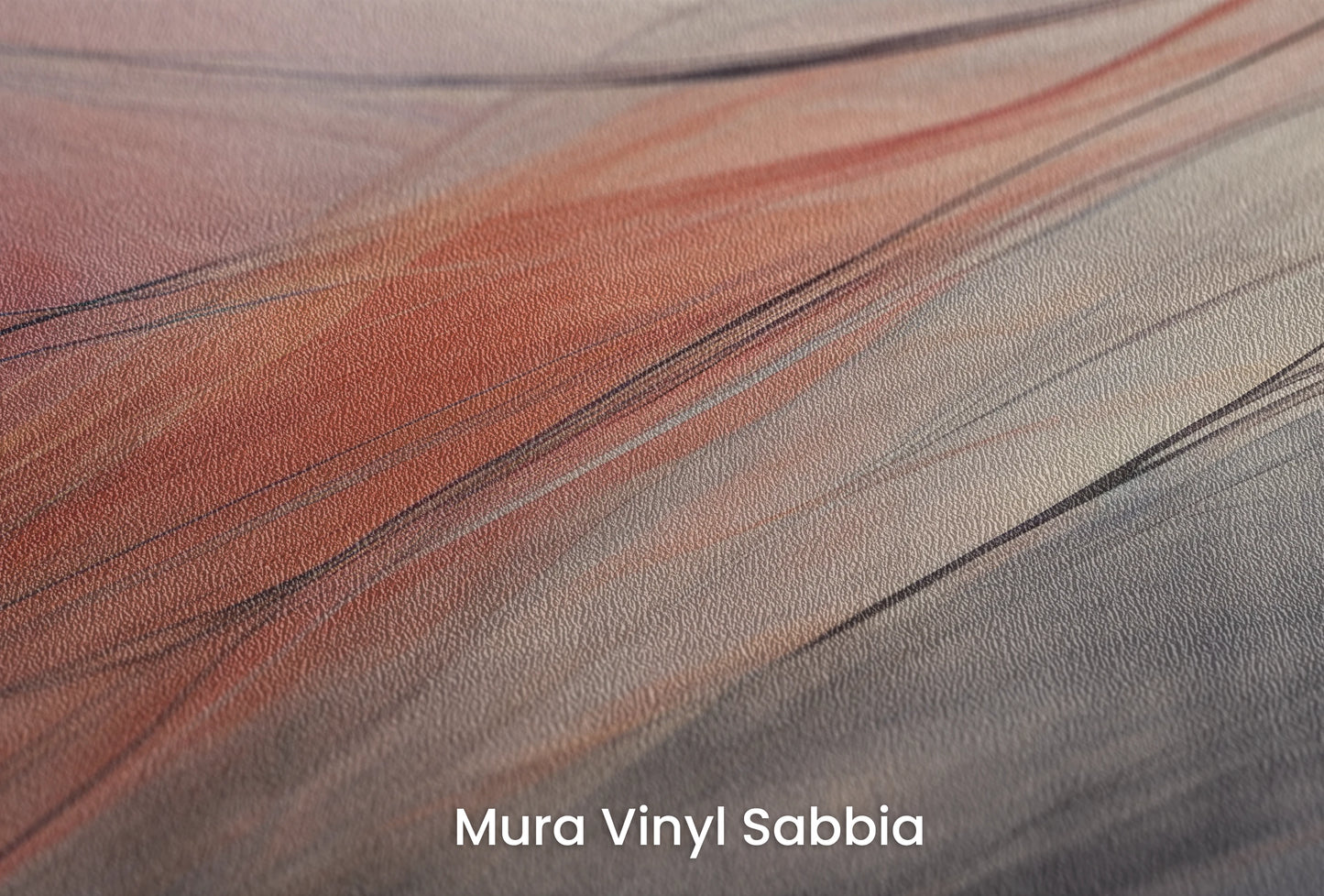 Zbliżenie na artystyczną fototapetę o nazwie Crimson Stream na podłożu Mura Vinyl Sabbia struktura grubego ziarna piasku.