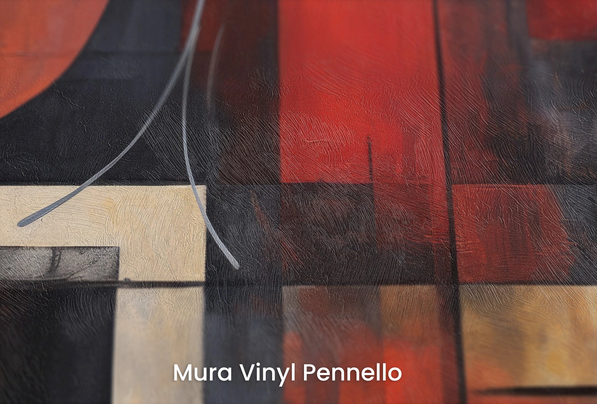 Zbliżenie na artystyczną fototapetę o nazwie Red Circle Harmony na podłożu Mura Vinyl Pennello - faktura pociągnięć pędzla malarskiego.