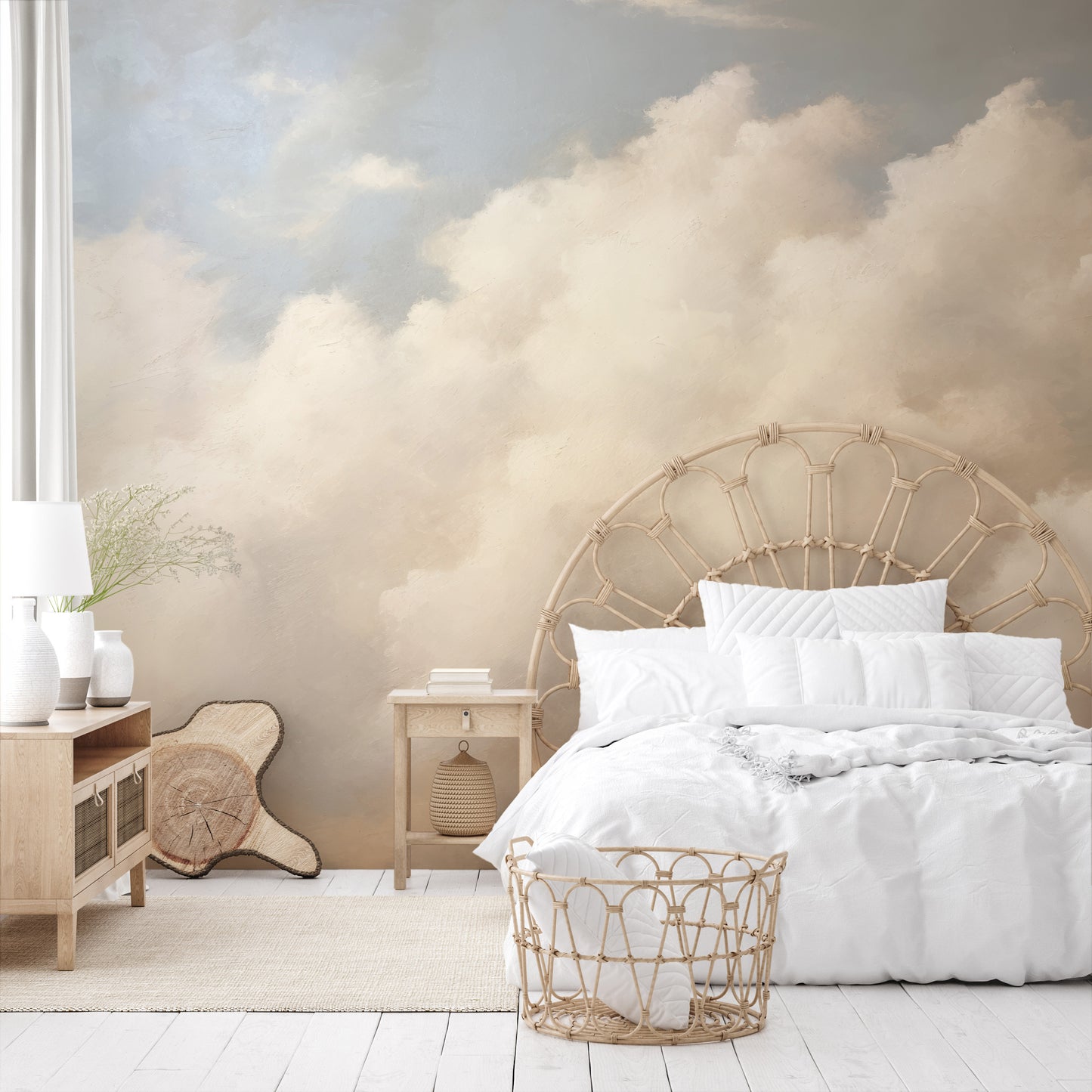 Fototapeta malowana o nazwie HEAVENLY CLOUDS DIVINE GLOW pokazana w aranżacji wnętrza.
