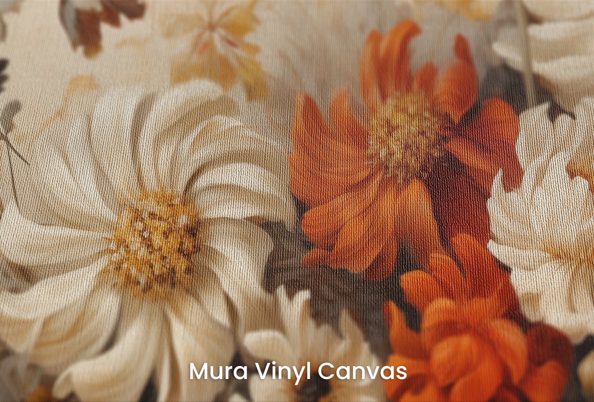 Zbliżenie na artystyczną fototapetę o nazwie Autumn Elegance na podłożu Mura Vinyl Canvas - faktura naturalnego płótna.