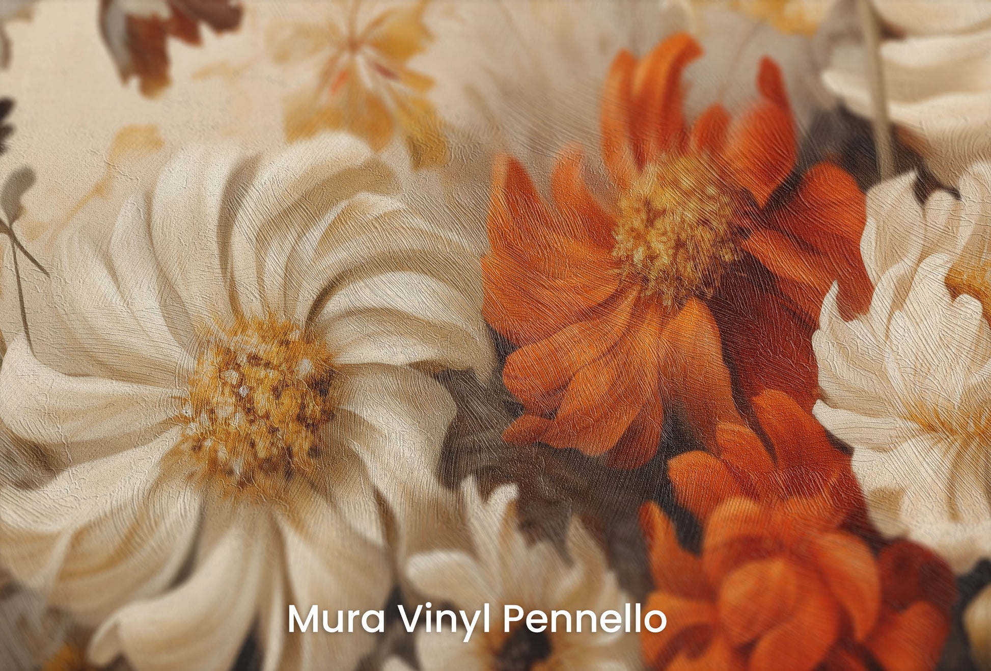 Zbliżenie na artystyczną fototapetę o nazwie Autumn Elegance na podłożu Mura Vinyl Pennello - faktura pociągnięć pędzla malarskiego.