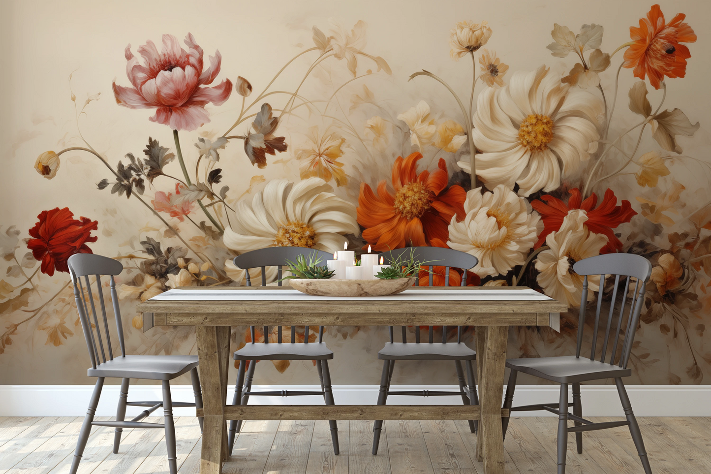 Wzór fototapety o nazwie Autumn Elegance pokazanej w kontekście pomieszczenia.