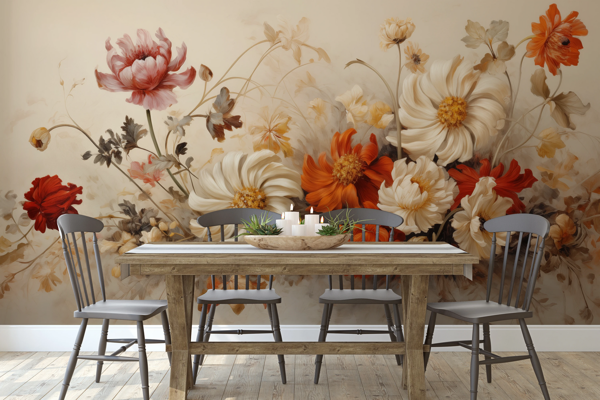 Wzór fototapety o nazwie Autumn Elegance pokazanej w kontekście pomieszczenia.