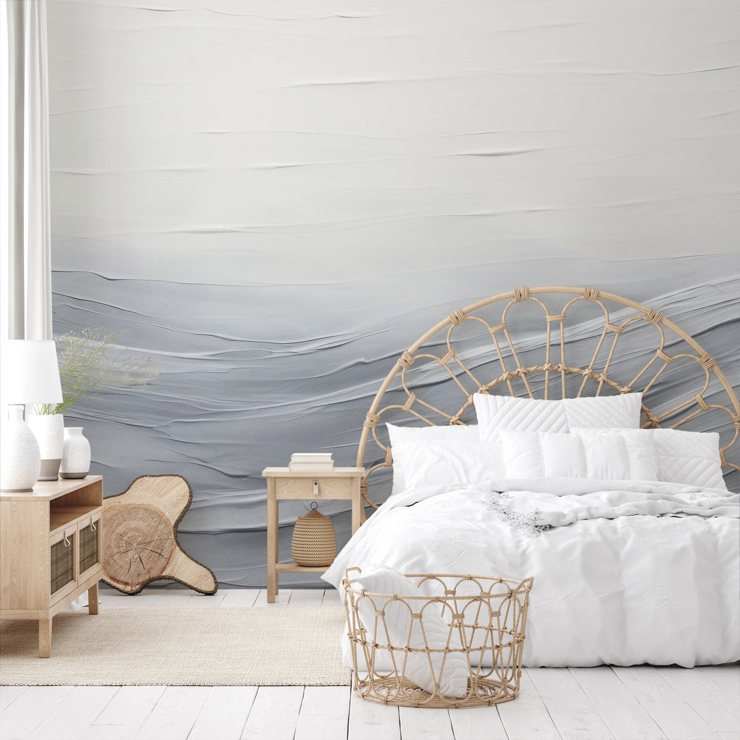 Fototapeta malowana o nazwie Serenity Waves pokazana w aranżacji wnętrza.