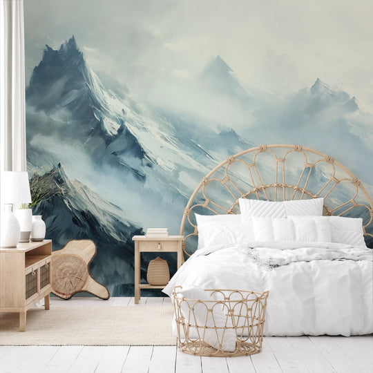 Wzór fototapety artystycznej o nazwie Mystical Ridges pokazanej w aranżacji wnętrza.