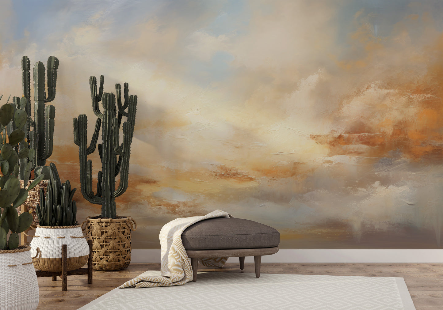 Wzór fototapety artystycznej o nazwie SUNLIT CLOUDSCAPE GLORY pokazanej w aranżacji wnętrza.