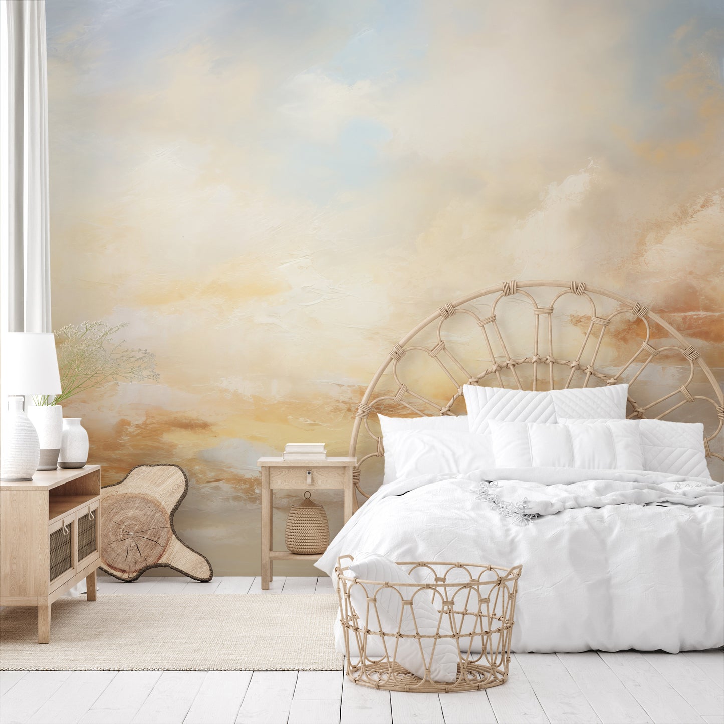 Wzór fototapety o nazwie SUNLIT CLOUDSCAPE GLORY pokazanej w kontekście pomieszczenia.