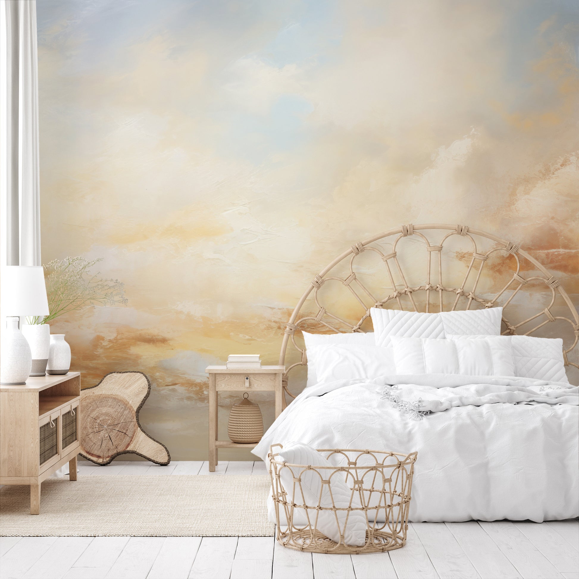 Wzór fototapety o nazwie SUNLIT CLOUDSCAPE GLORY pokazanej w kontekście pomieszczenia.