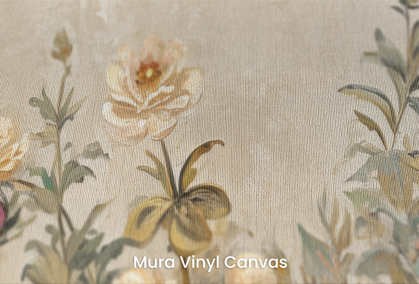 Zbliżenie na artystyczną fototapetę o nazwie Vintage Floral Tapestry na podłożu Mura Vinyl Canvas - faktura naturalnego płótna.