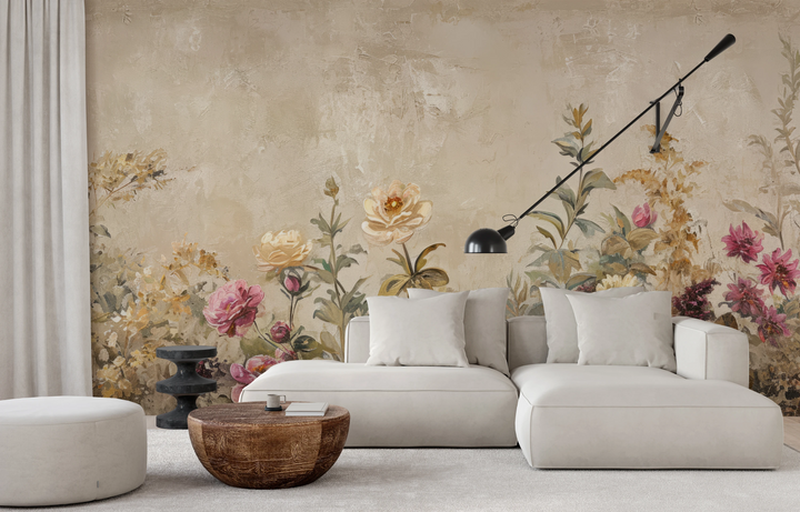 Fototapeta artystyczna o nazwie Vintage Floral Tapestry pokazana w aranżacji wnętrza.