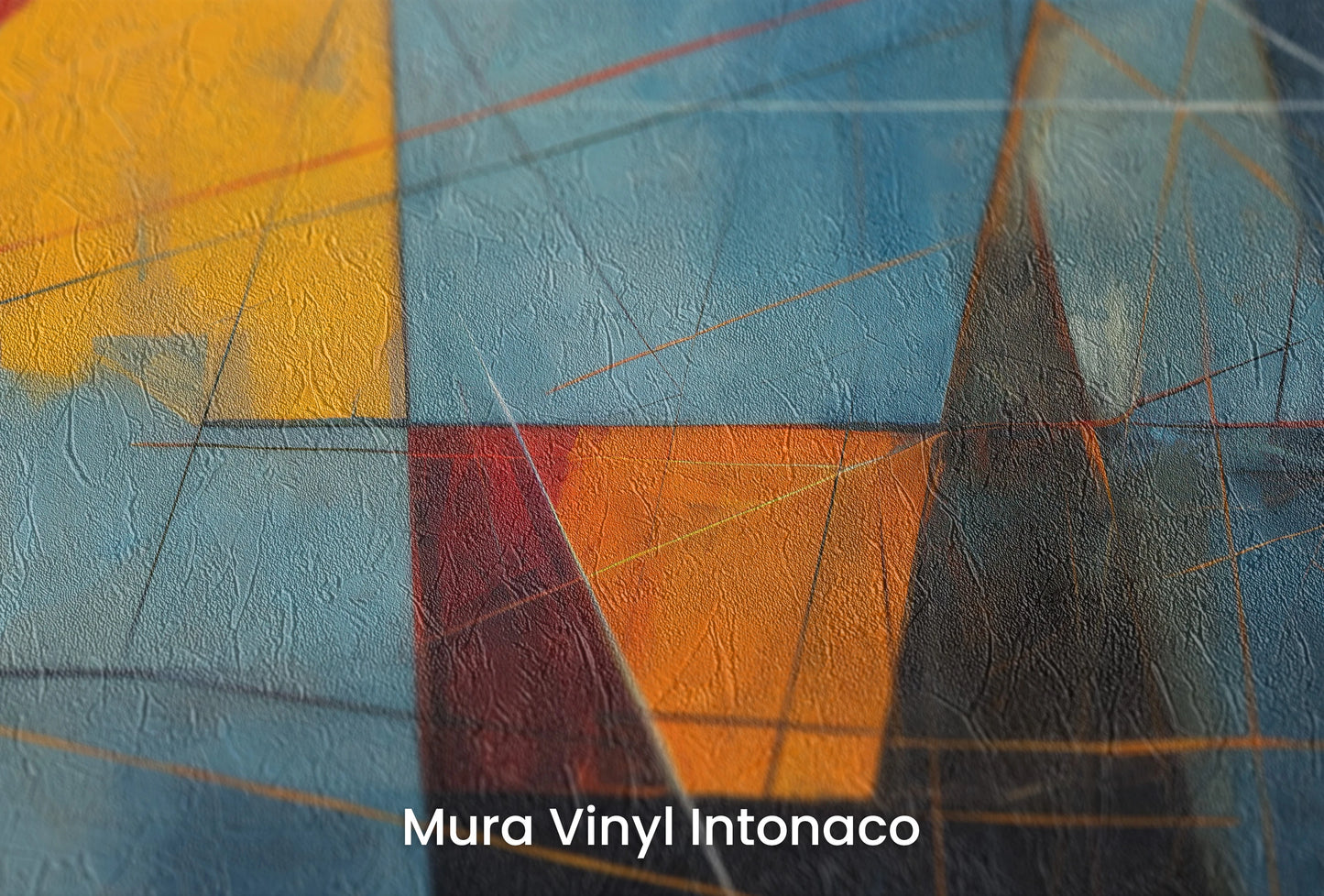 Zbliżenie na artystyczną fototapetę o nazwie Dark Triangles na podłożu Mura Vinyl Intonaco - struktura tartego tynku.