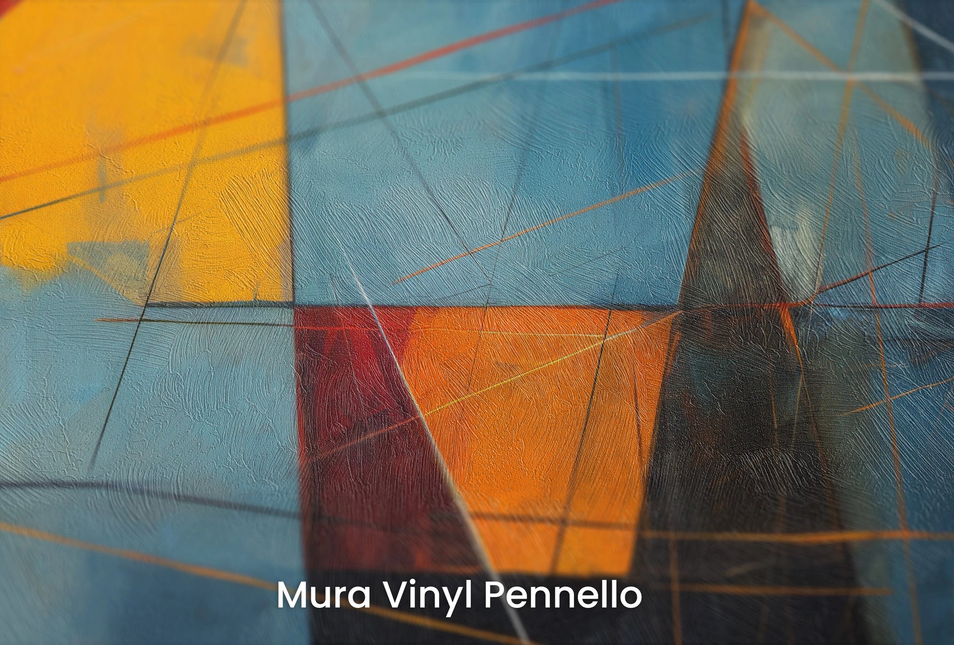 Zbliżenie na artystyczną fototapetę o nazwie Dark Triangles na podłożu Mura Vinyl Pennello - faktura pociągnięć pędzla malarskiego.