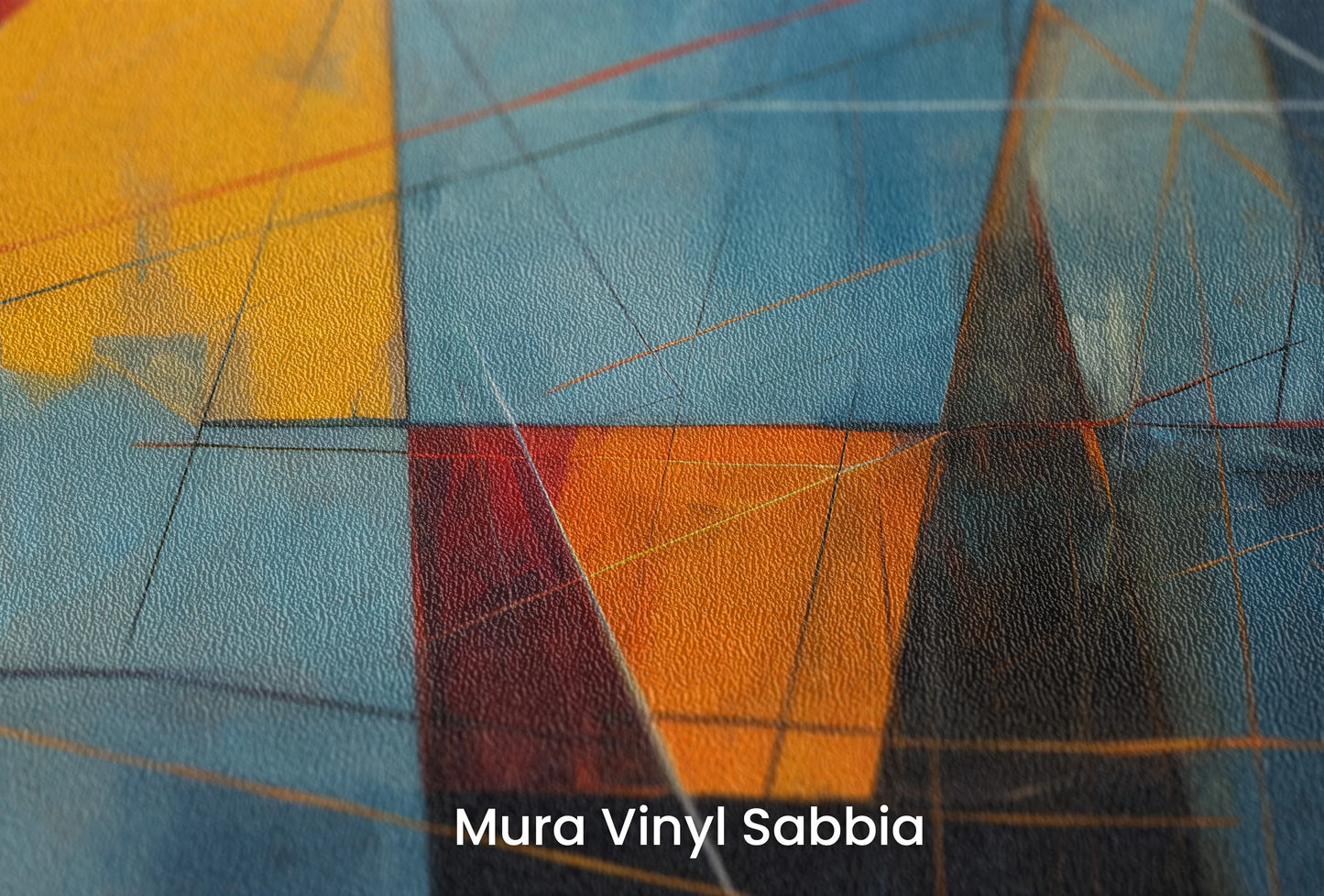 Zbliżenie na artystyczną fototapetę o nazwie Dark Triangles na podłożu Mura Vinyl Sabbia struktura grubego ziarna piasku.