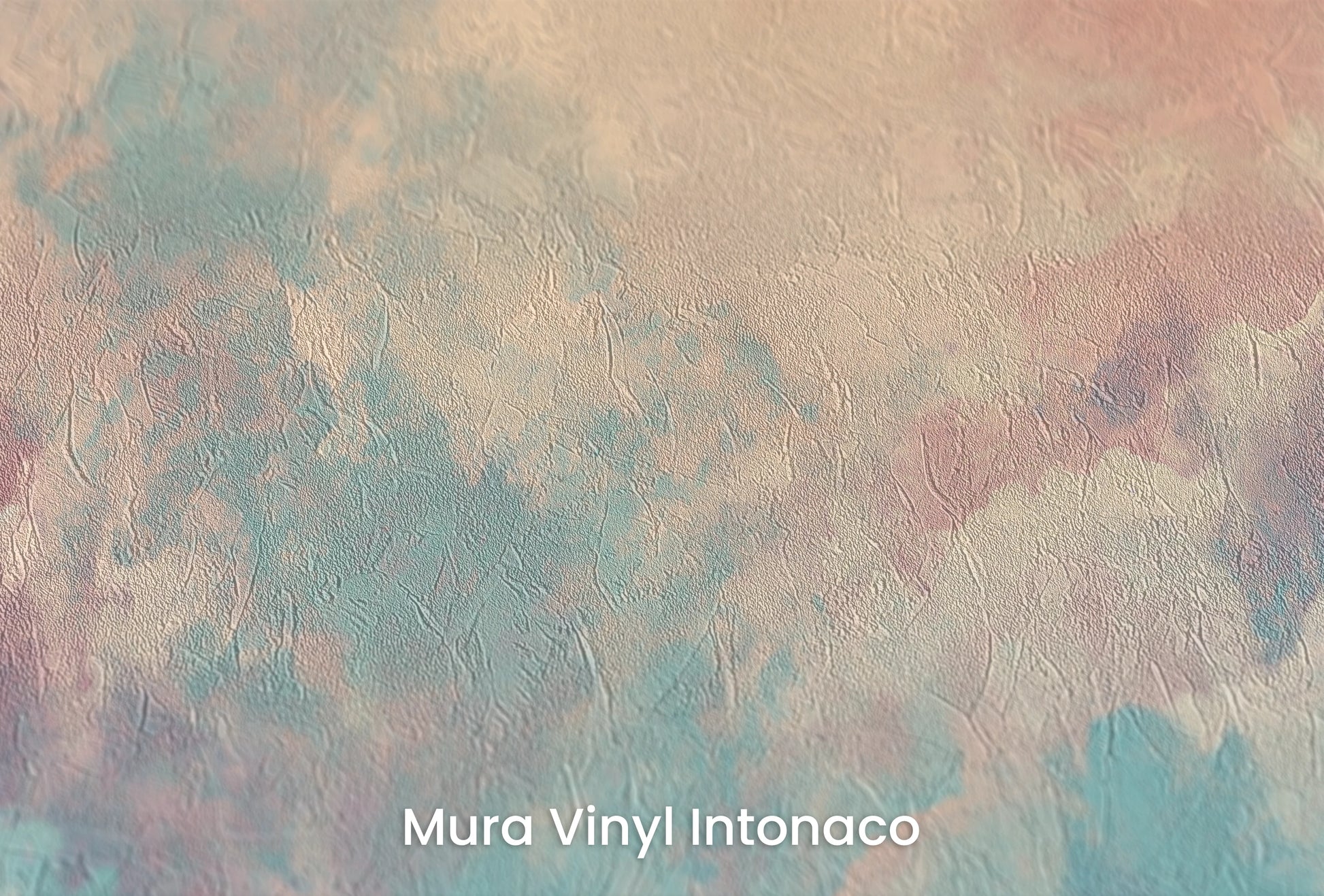Zbliżenie na artystyczną fototapetę o nazwie Aqua Roseate na podłożu Mura Vinyl Intonaco - struktura tartego tynku.