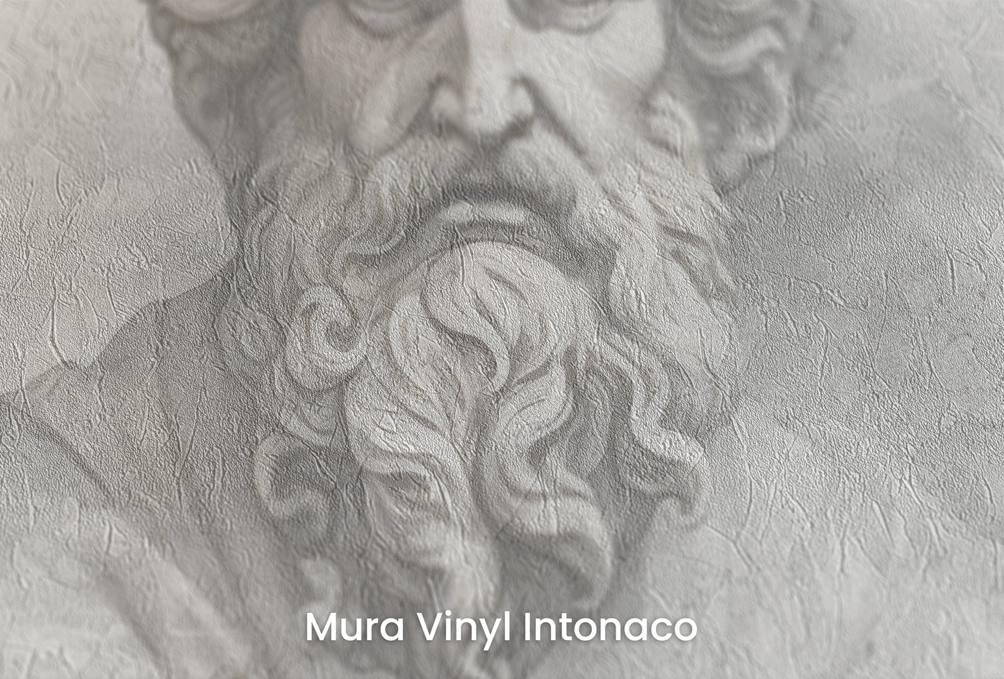 Zbliżenie na artystyczną fototapetę o nazwie Epicurus's Legacy na podłożu Mura Vinyl Intonaco - struktura tartego tynku.