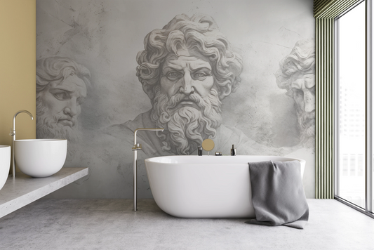 Wzór fototapety artystycznej o nazwie Epicurus's Legacy pokazanej w aranżacji wnętrza.