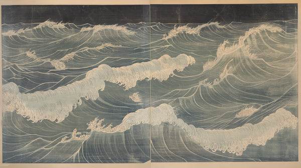 Seafoam Symphony - an elegant sea wallpaper in the Japanese ukiyo-e style