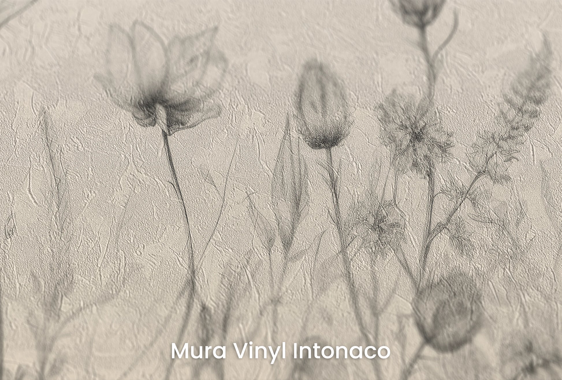Zbliżenie na artystyczną fototapetę o nazwie Herbaceous Illustration na podłożu Mura Vinyl Intonaco - struktura tartego tynku.