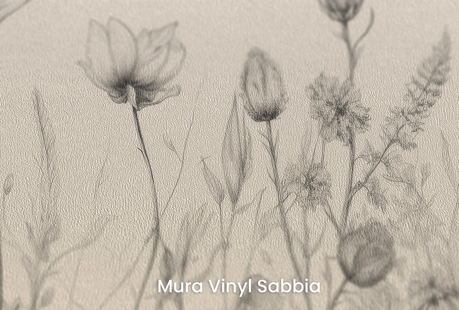 Zbliżenie na artystyczną fototapetę o nazwie Herbaceous Illustration na podłożu Mura Vinyl Sabbia struktura grubego ziarna piasku.