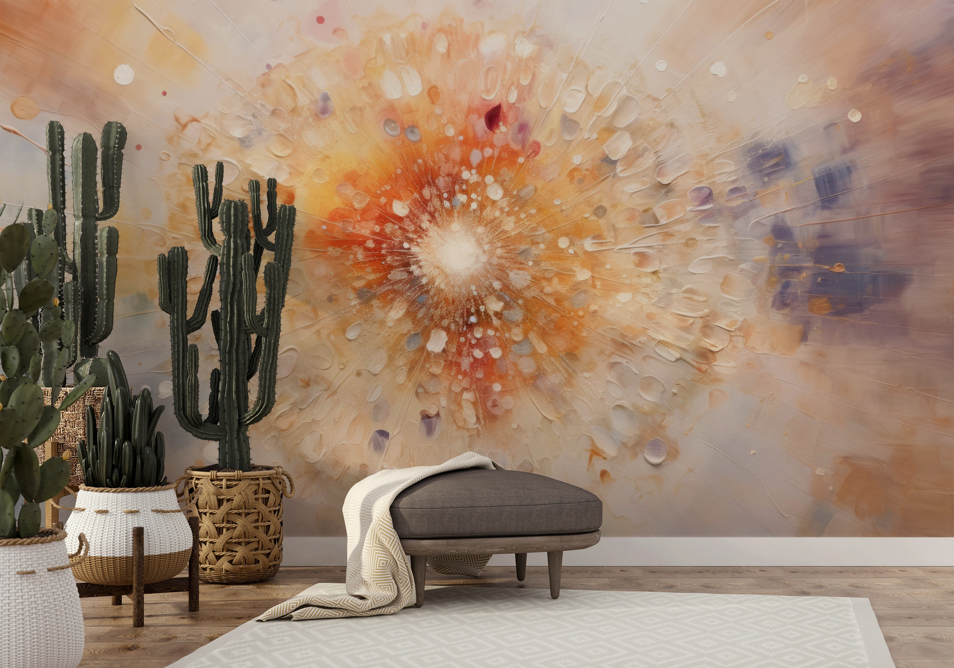 Fototapeta malowana o nazwie Desert Bloom pokazana w aranżacji wnętrza.