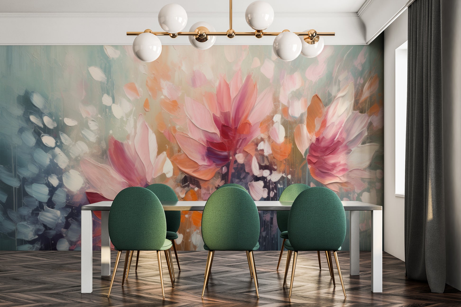 Fototapeta malowana o nazwie Dreamy Floral Abstraction pokazana w aranżacji wnętrza.