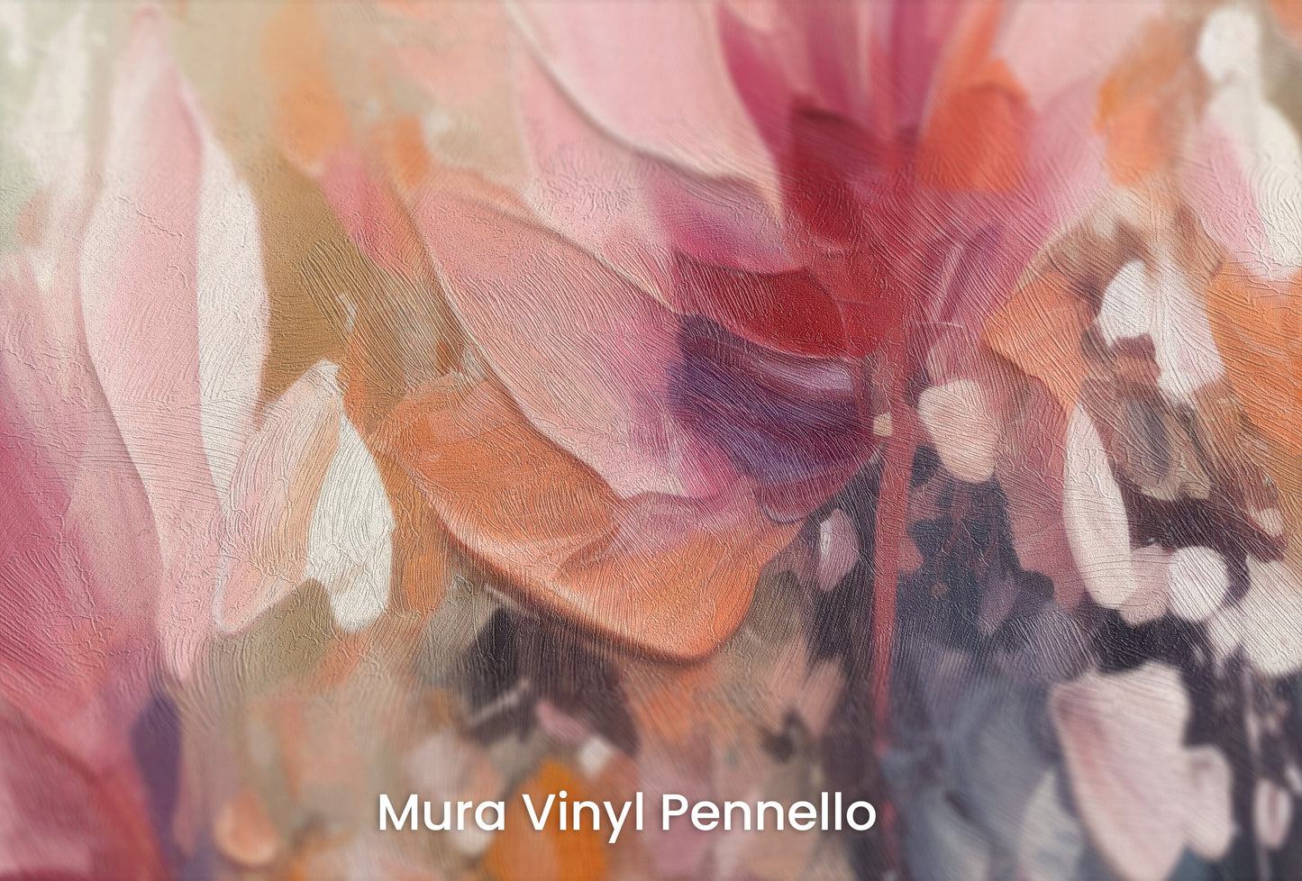 Zbliżenie na artystyczną fototapetę o nazwie Dreamy Floral Abstraction na podłożu Mura Vinyl Pennello - faktura pociągnięć pędzla malarskiego.
