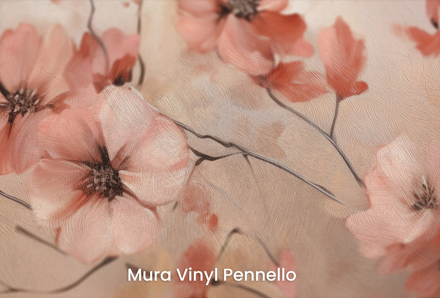 Zbliżenie na artystyczną fototapetę o nazwie Subtle Coral Charms na podłożu Mura Vinyl Pennello - faktura pociągnięć pędzla malarskiego.