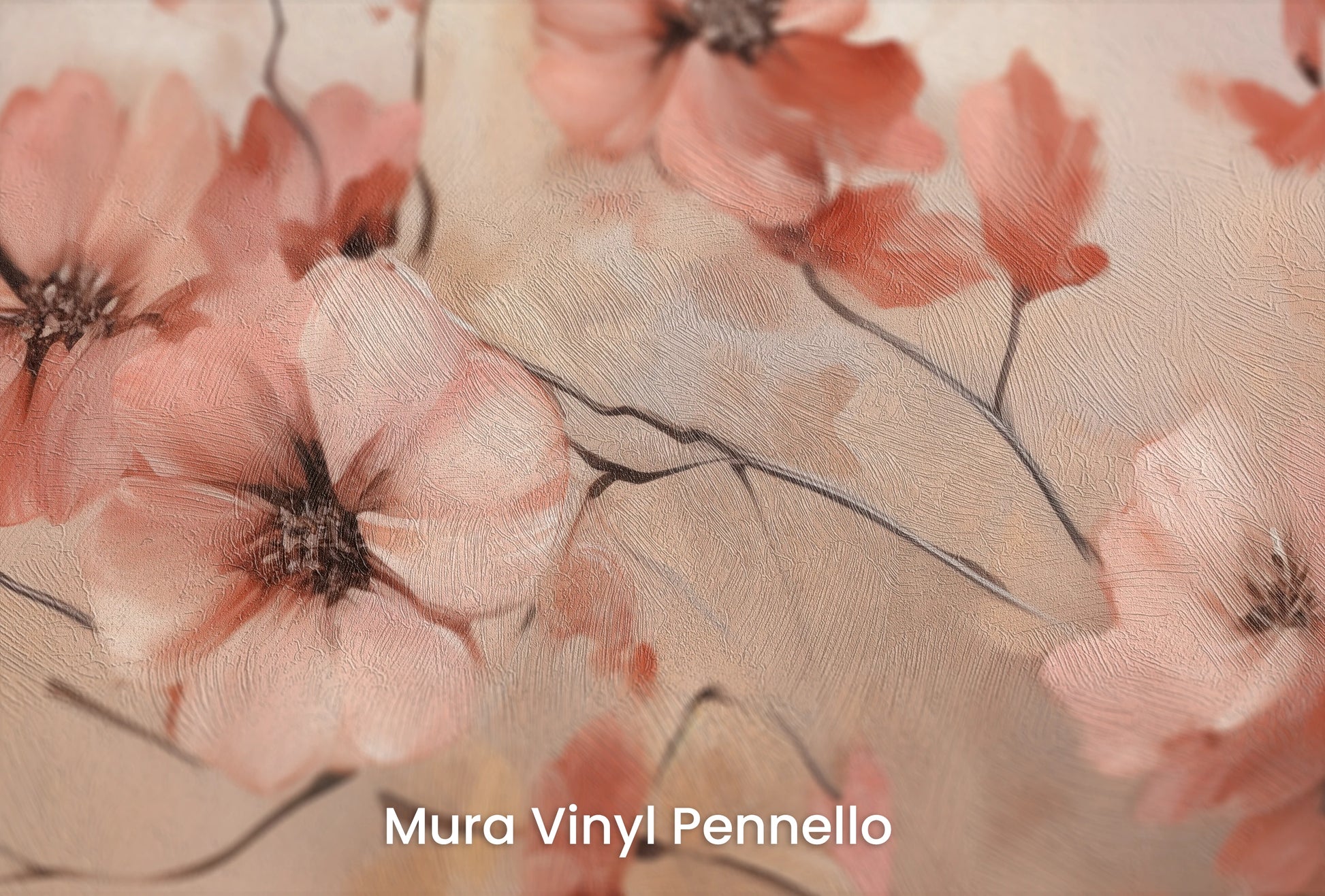 Zbliżenie na artystyczną fototapetę o nazwie Subtle Coral Charms na podłożu Mura Vinyl Pennello - faktura pociągnięć pędzla malarskiego.
