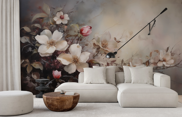 Fototapeta malowana o nazwie Serene Magnolias pokazana w aranżacji wnętrza.
