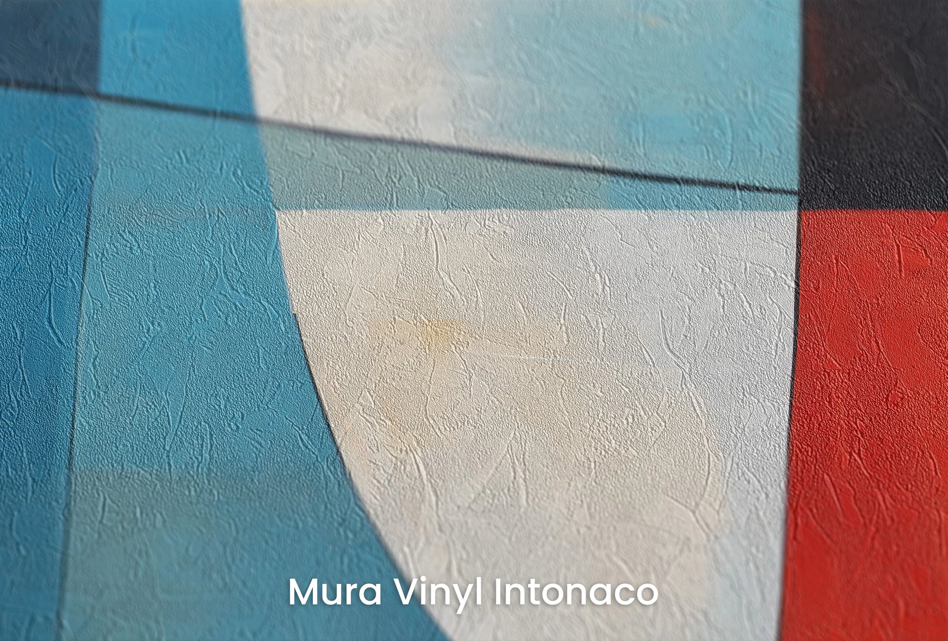 Zbliżenie na artystyczną fototapetę o nazwie Spherical Harmony in Blue na podłożu Mura Vinyl Intonaco - struktura tartego tynku.