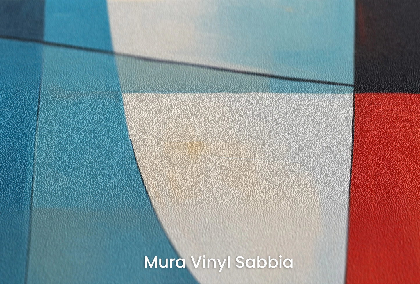 Zbliżenie na artystyczną fototapetę o nazwie Spherical Harmony in Blue na podłożu Mura Vinyl Sabbia struktura grubego ziarna piasku.